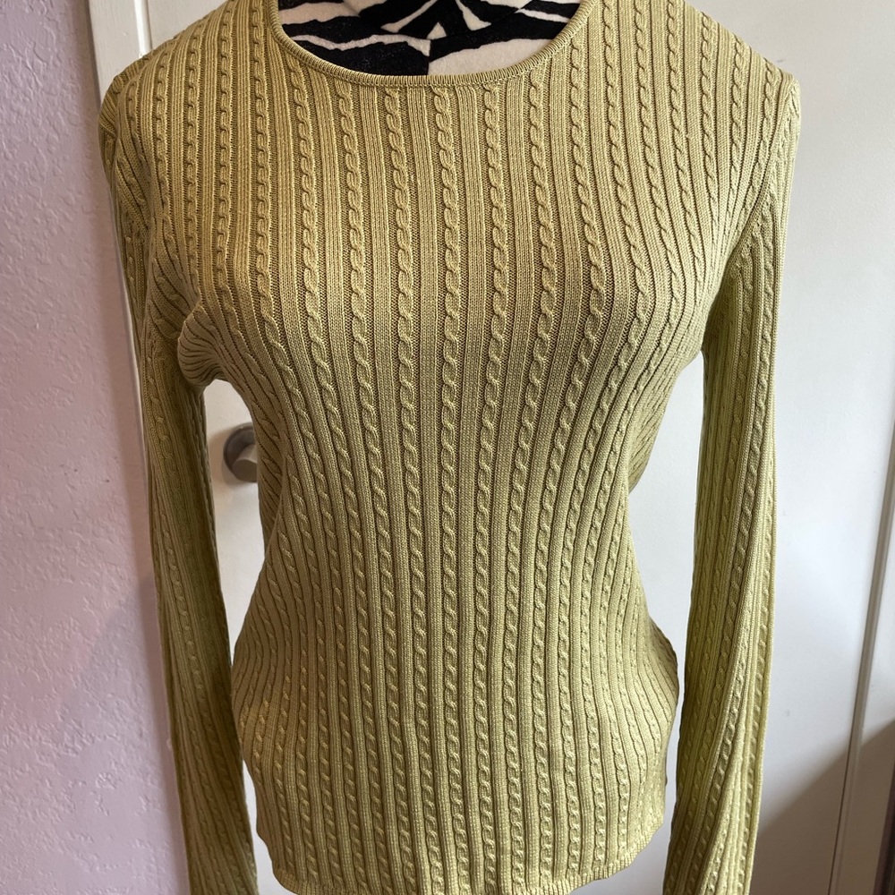 Rare Ann Taylor 100% Silk Cable Knit Sweater in Light Green